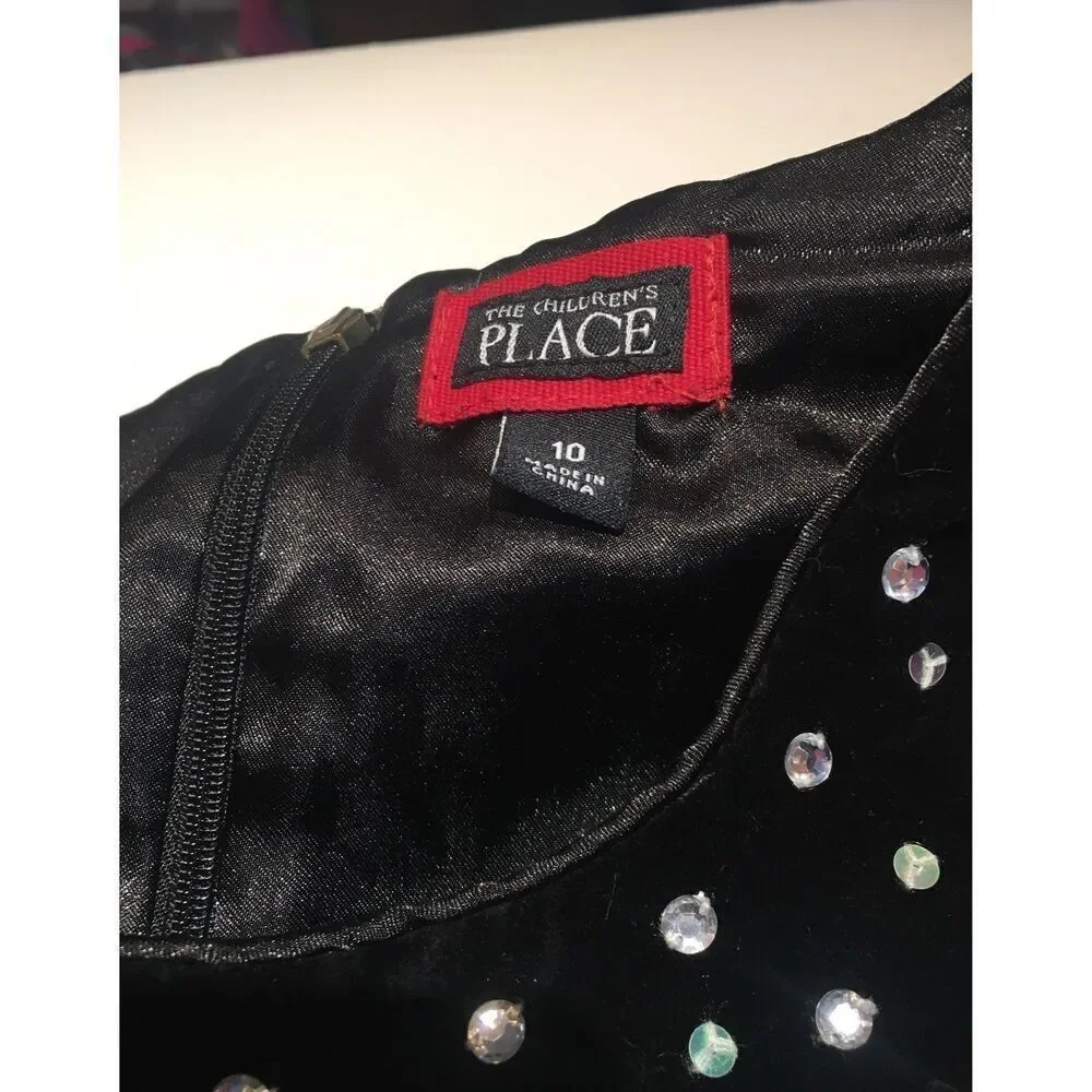 The Children’s Place Black Velvet Dress with Rhinestone Size 10